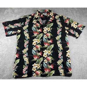 Vintage Pacific Legends Men's Tropical Floral Print Hawaiian Shirt Black Size XL